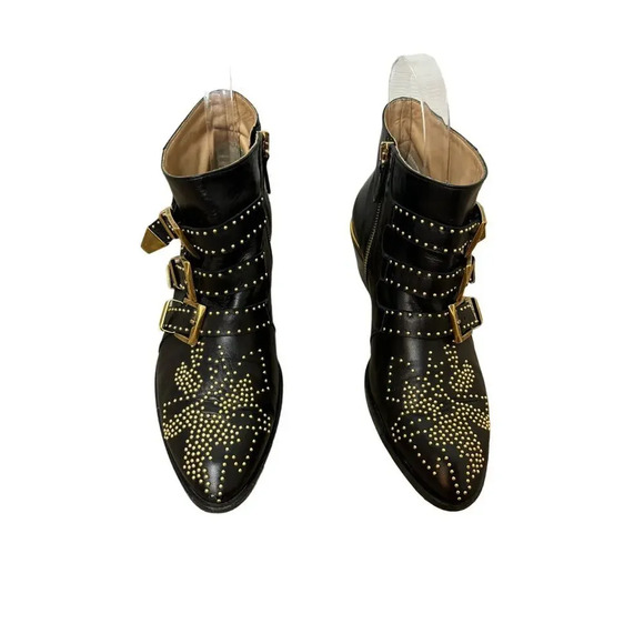 Chloe Susanna Studded Ankle Boots Size EU 37
US 7 Black Gold Leather Buckle - Picture 3 of 7